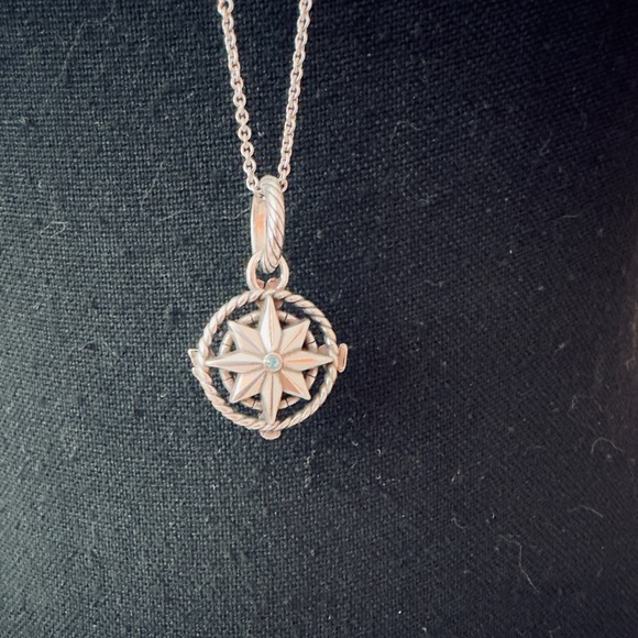 BRIGHTON ~ Long Necklace w/Crystals Silver Compass Pendant Blue Small Stone - Picture 7 of 9